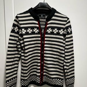 Dale of Norway Black and White Cardigan with Red Trim
